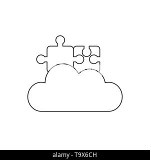 Vector icon concept of connected jigsaw puzzle pieces on cloud. Black outlines. Stock Vector