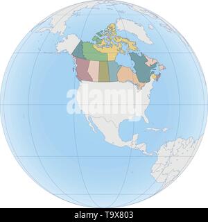 North America with Canada on the Globe Stock Vector
