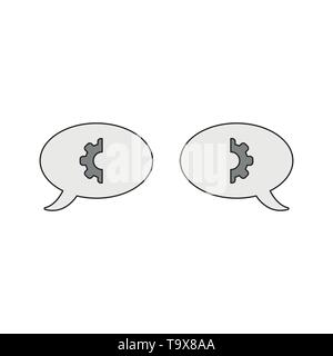 Vector icon concept of two speech bubbles with gear parts. Black outlines and colored. Stock Vector