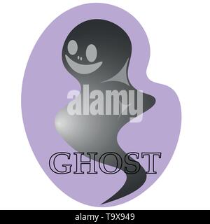 logo of a good ghost on a purple background with the inscription Stock Vector