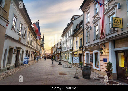 Kranj, Slovenia - October 25, 2018: On the street of old town Kranj in Slovenia Stock Photo