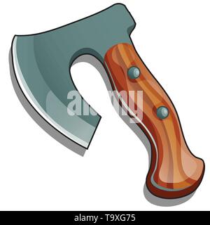 Steel axe with wooden handle isolated on white background. Vector cartoon close-up illustration. Stock Vector