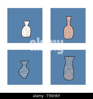 Set of flowers vases in doodle style. Vector illustration. Stock Vector