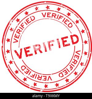 Grunge red verified word with star icon round rubber seal stamp on white background Stock Vector