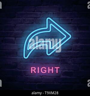 Vector illuminated neon light icon sign arrow turn right. Ideal for both print and web design. Stock Vector
