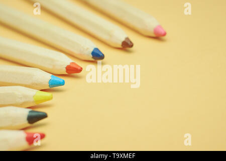 Color pencils on the background, copy space. pencils for drawing. Stock Photo