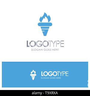 Flame, Games, Greece, Holding, Olympic Blue Solid Logo with place for tagline Stock Vector