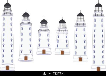 vector flat outline Lighthouse, light house, beacon set Stock Vector