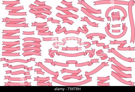 vector flat red ribbon set isolated on white background Stock Vector
