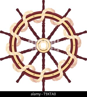 vector flat boat rope handwheel, ship wheel helm. Sea, ocean symbol Stock Vector