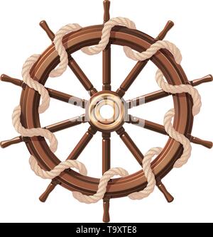 vector boat rope handwheel, ship wheel helm. Sea, ocean symbol Stock Vector