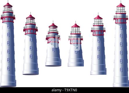 vector Lighthouse, light house, beacon maritime tower set Stock Vector