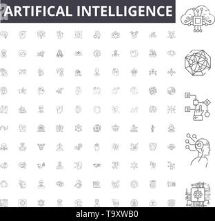 Artifical intelligence line icons, signs, vector set, outline illustration concept  Stock Vector