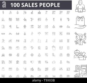 Sales people line icons, signs, vector set, outline illustration concept  Stock Vector