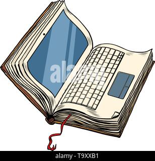 book laptop electronic library, online education. isolate on white background. Pop art retro vector illustration vintage kitsch Stock Vector