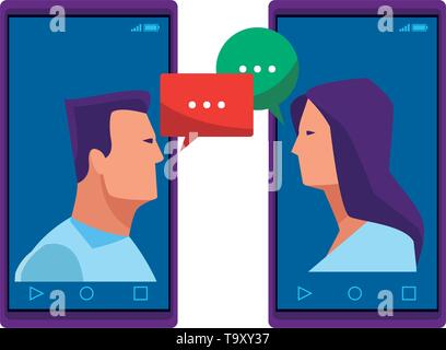 cellphones showing a couple Stock Vector