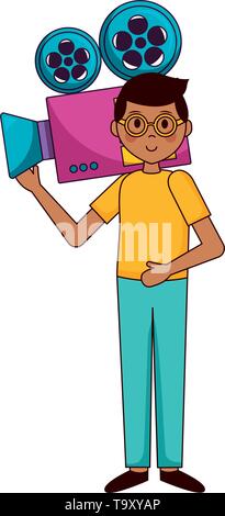 man with camera projector production movie film vector illustration ...