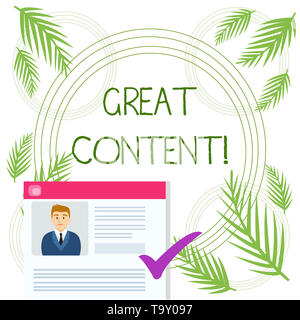 Conceptual hand writing showing Great Content. Concept meaning valuable text matter of a document or publication in any form Curriculum Vitae Resume o Stock Photo