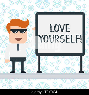 Writing note showing Love Yourself. Business concept for have selfrespect and the unconditional selfacceptance Office Worker Sunglass Blank Whiteboard Stock Photo