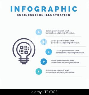 Data, Insight, Light, Bulb Line icon with 5 steps presentation infographics Background Stock Vector