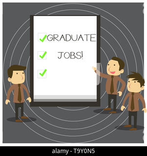Text sign showing Graduate Jobs. Business photo text require someone to hold a degree to start their career Business People Colleagues Discuss Mission Stock Photo