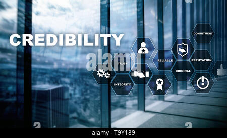 Corporate credibility improvement concept. Multiple exposure, mixed media background Stock Photo