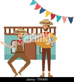 farmers men with musical instrument Stock Vector