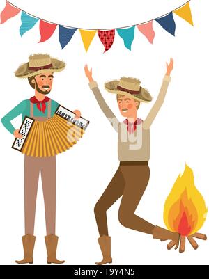 farmers men with musical instrument Stock Vector