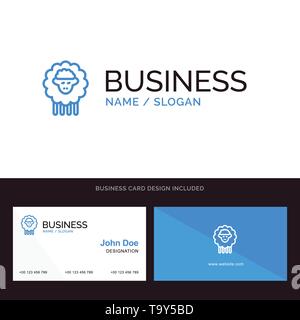 Mutton, Ram, Sheep, Spring Blue Business logo and Business Card Template. Front and Back Design Stock Vector