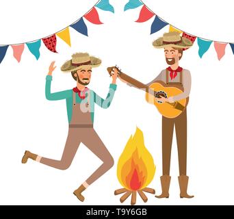 farmers men with musical instrument Stock Vector