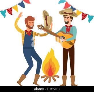 farmers men with musical instrument Stock Vector