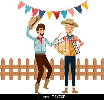 farmers men with musical instrument Stock Vector