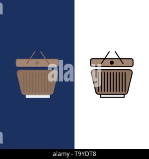 Basket, Retail, Shopping, Cart  Icons. Flat and Line Filled Icon Set Vector Blue Background Stock Vector