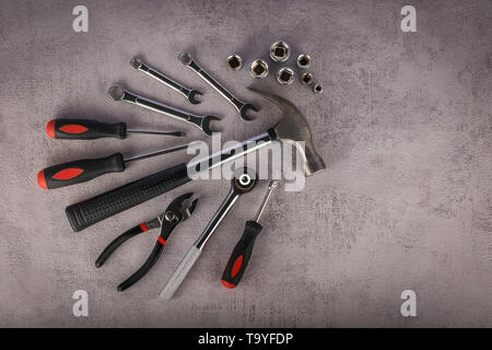 Composition of various construction tools, flat lay Stock Photo