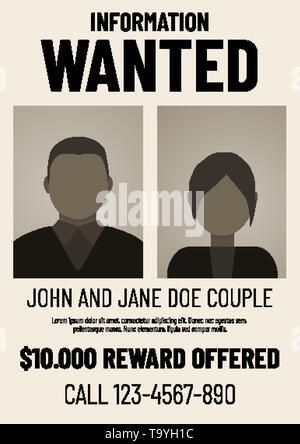 Information wanted poster with male and female flat avatars Stock Vector