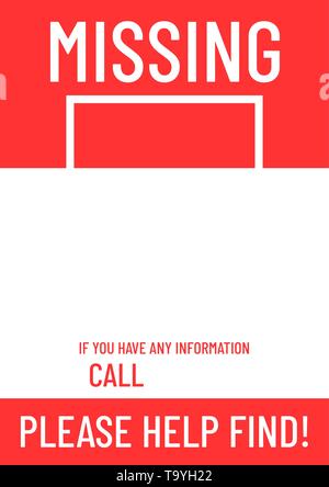 Blank missing poster template ready to print. Stock Vector