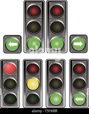 Set of traffic lights. Red signal. Yellow signal. Green signal Stock Vector