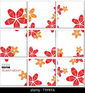 Vector Illustration geometrical mosaic pattern with red and yellow flowers Stock Vector