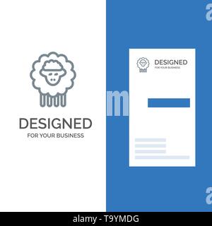 Mutton, Ram, Sheep, Spring Grey Logo Design and Business Card Template Stock Vector
