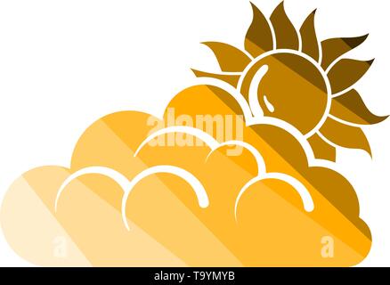 Sun Behind Clouds Icon. Flat Color Ladder Design. Vector Illustration. Stock Vector