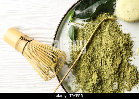 Composition with powdered matcha tea on table Stock Photo