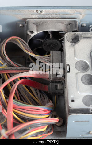 dusty pc electronic hardware closeup with selective focus and blur. Stock Photo