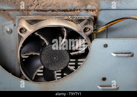 dusty pc electronic hardware closeup with selective focus. Stock Photo