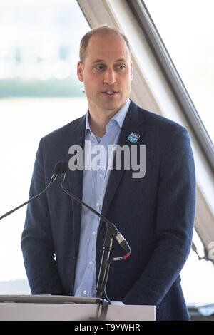 The Duke of Cambridge makes a speech during the launch of a new campaign to help prevent accidents and self-harm incidents on the River Thames in London. Stock Photo