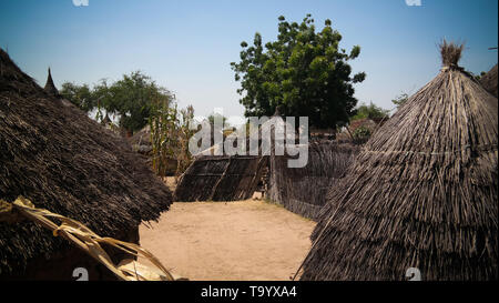 Lanscape with Mataya village of sara tribe aka Ngambaye or Madjingaye or Mbaye people, Guera, Chad Stock Photo