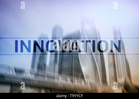 Double exposure innovation tex. Business and technology concept. Stock Photo