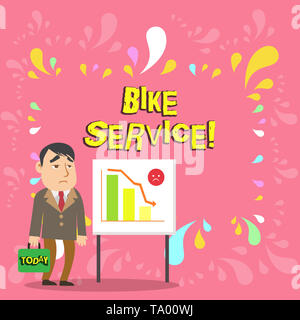 Conceptual hand writing showing Bike Service. Concept meaning cleaning and repairing bike mechanism to keep best condition Businessman with Brief Case Stock Photo