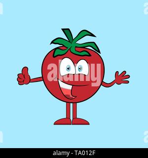Cartoon illustration of a happy tomato with thumb up, vector illustration Stock Vector