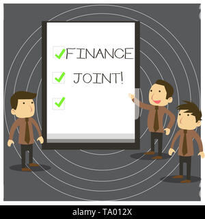 Text sign showing Finance Joint. Business photo text provision of funds for a project came from two or more sources Business People Colleagues Discuss Stock Photo