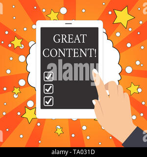 Conceptual hand writing showing Great Content. Concept meaning valuable text matter of a document or publication in any form Female Hand with Polished Stock Photo